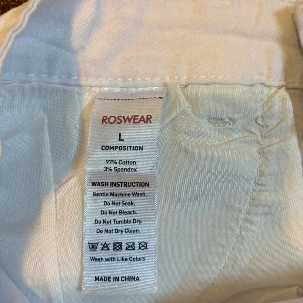 Roswear Womens White Distressed Denim‎ Shorts High Waisted Frayed Hem Size L NEW